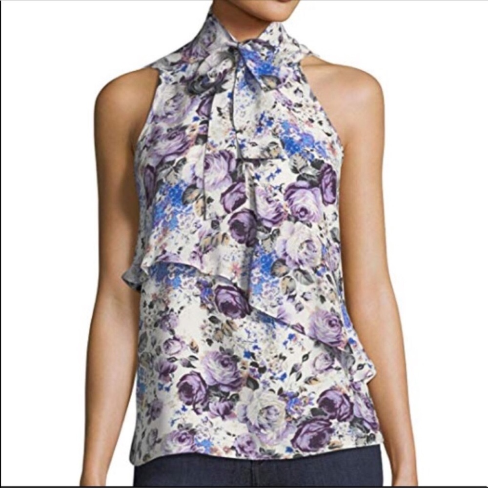 PARKER PURPLE/BLUE SLEEVELESS FLORAL/TIE UP TOP
